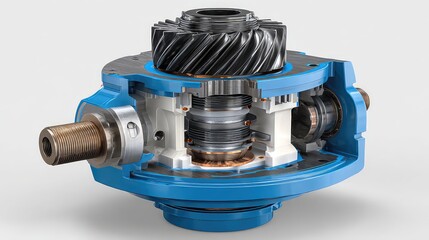 Detailed Cross-Section View of a Precision Mechanical Gearbox Assembly Highlighting Internal Components and Functionality