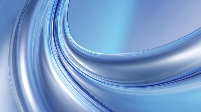 Flowing abstract blue liquid curves create a dynamic, smooth background.