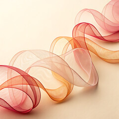 Soft abstract flowing fabric ribbons in gradient pink and orange hues gracefully swirling illustration