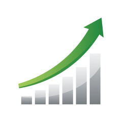 Upward trending graph with green arrow