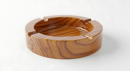 Minimalist Wooden Ashtray on a Clean White Background
