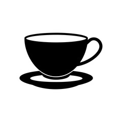 A black cup and saucer drawing art on transparent background silhouette