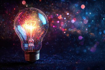 Colorful glowing light bulbs with vibrant illumination against dark background representing creativity, innovation, and futuristic concept for technology and inspiration design