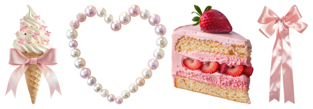 PNG Pink dessert love symbols, element set on transparent background - Powered by Adobe