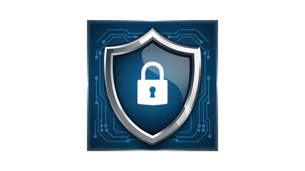 Cybersecurity shield with padlock icon symbolizes data protection, digital security, and online privacy in modern technology