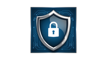 Cybersecurity shield with padlock icon symbolizes data protection, digital security, and online privacy in modern technology