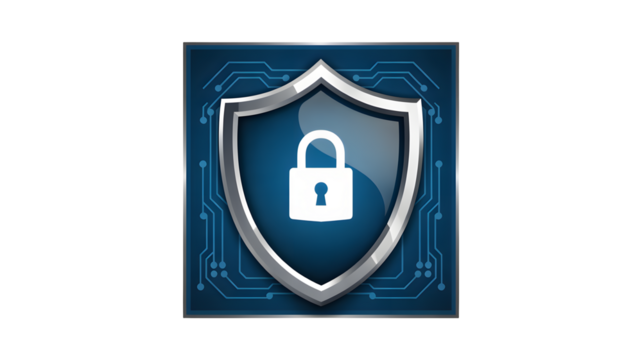 Cybersecurity shield with padlock icon symbolizes data protection, digital security, and online privacy in modern technology