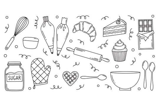 Baking utensils isolated on white background a delightful assortment of tools and ingredients, perfect for creating delicious treats and culinary masterpieces