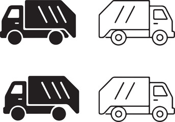 Isolated garbage truck icon set, black garbage truck vector, waste collection symbol, editable garbage truck icon, minimal solid black line outline design, city cleaning for sanitation and transport © MD.Kawsar Hossan