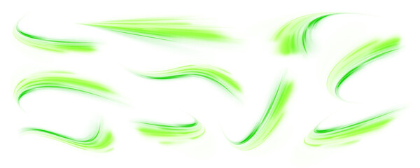 Fototapeta premium A set of neon-green wavy speed signs. Suitable for designs dedicated to ecology, cleanliness, and a healthy lifestyle, as well as for summer and spring banners.