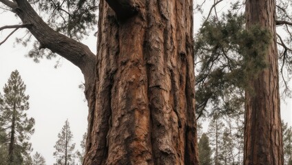 Majestic Sequoia Tree Trunk with Textured Bark in a Forest Setting.