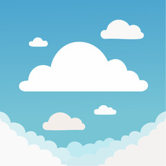 Fototapeta premium Illustrative Cartoon Cloudscape with Floating White Clouds and a Bright Blue Sky, a Serene Scenic View