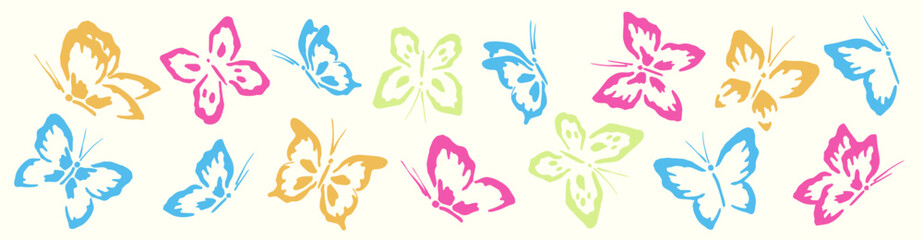 Colorful butterflies &ndash; multicolor butterfly silhouettes in pastel tones