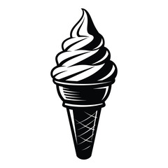 Classic soft serve ice cream cone rendered in bold black and white style for delicious dessert graphics silhouette