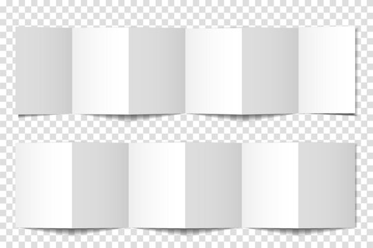 A two-sided mockup of a 12-page accordion-folded booklet, book, or brochure. 3D vector illustration on a transparent background. 