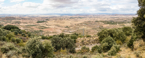 Hita, Spain, - October 11, 2025: Views of the town of Hita, province of Guadalajara, from the harvested cereal fields in Hita, Spain