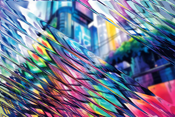 Abstract Colorful Cityscape with Diagonal Lines and Artistic Distortions a Modern Design