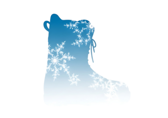 冬の装い: 雪の結晶が輝くブーツのシルエット、寒さを楽しむデザインイメージ