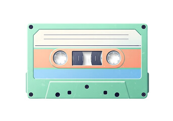 Obraz premium パステルカラーが可愛い！レトロなカセットテープのイラスト素材。懐かしい音楽、録音、オーディオ機器