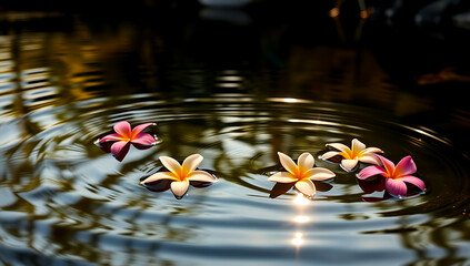 flowers gently floating on calm river wate