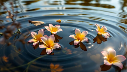 flowers gently floating on calm river wate