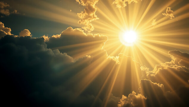 god rays shining through dramatic clouds - Powered by Adobe