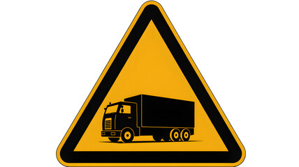 Warning sign with a truck symbol indicating potential hazards, road safety, and transportation alerts for delivery services and logistics