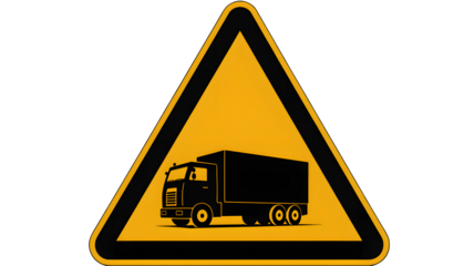 Warning sign with a truck symbol indicating potential hazards, road safety, and transportation alerts for delivery services and logistics