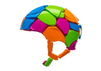 カラフルな破片が集まったヘルメットの創造的なデザイン, 安全第一, 鮮やかな色使いのアート作品