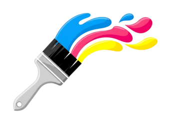 鮮やかな絵筆から広がる色彩の波紋、創造的なイメージ。カラフルなインクが躍動する抽象的なアート。