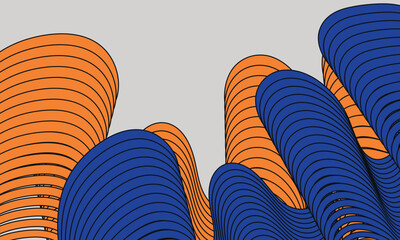 Futuristic wire frame abstract background. Trendy y2k retro vector design in orange, blue and beige colors with copy space