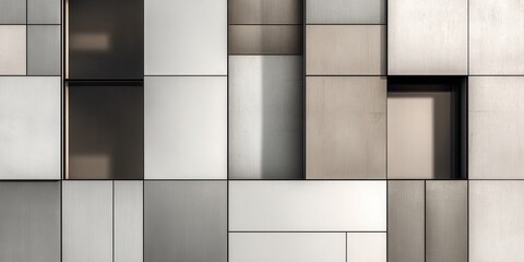 Contemporary Architectural Facade with Varied Panels and Recessed Windows