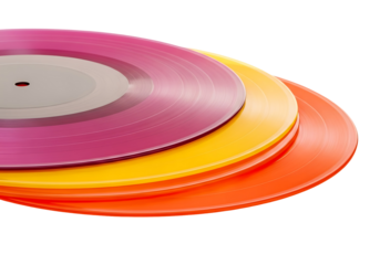 色とりどりのレコード盤、音楽を楽しむ、カラフルな円盤、レコードのコレクション、アナログ音楽の魅力