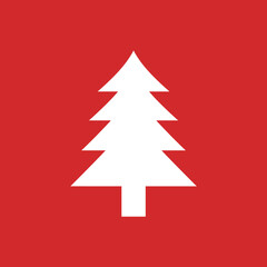 Fototapeta premium White Pine Tree Silhouette on Red Background – Minimalist Winter Holiday Nature Icon for Christmas, Seasonal Decor, and Festive Design Themes
