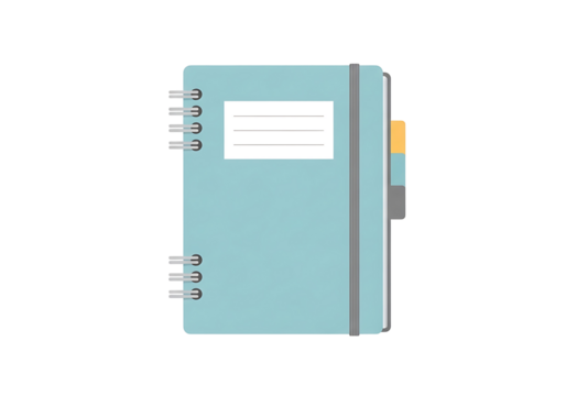 水色のノートのイラスト, スケジュール帳, 文具, 事務用品, オフィス, 学校, デジタルイラスト