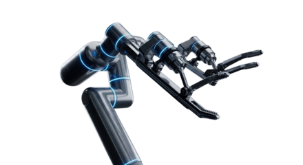 Robotic arm with blue lights isolated on transparent background