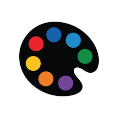 Fototapeta premium Black artist's palette with six colorful paints against a white background illustration