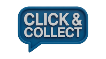 Click and Collect concept displayed in a blue speech bubble, ideal for online shopping and retail promotions