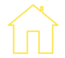 Yellow neon house icon for web design. Illustration, on a transparent background.