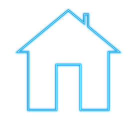 Blue neon house icon for web design. Illustration, on a transparent background.