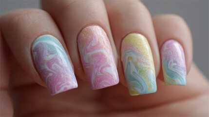 Pastel Glitter Marble Nail Art