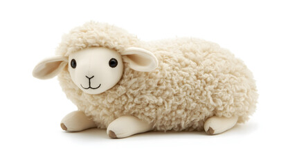 Sheep Plush Toy Adorable Cream-Colored Stuffed Animal with Fluffy Wool and Embroidered Details on a Clean White Backdrop Ideal for Children's Room Decor or Gift Giving Capturing Comfort