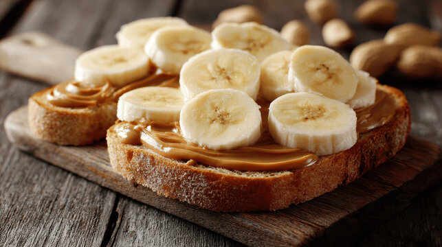 Breakfast Toast with Peanut Butter and Banana - Powered by Adobe