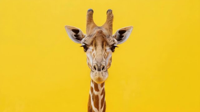 Giraffe Portrait on a Yellow Background
