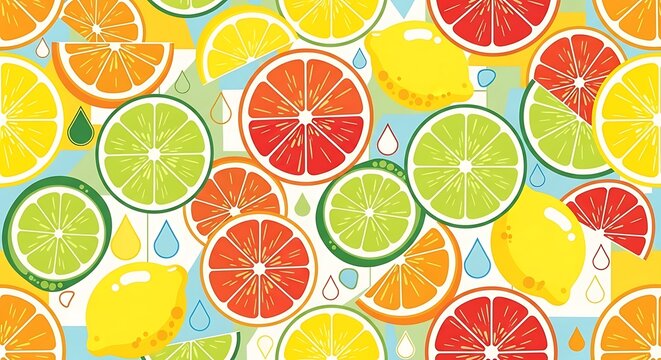 Vibrant Citrus Fruit Slices and Whole Fruits Seamless Pattern.