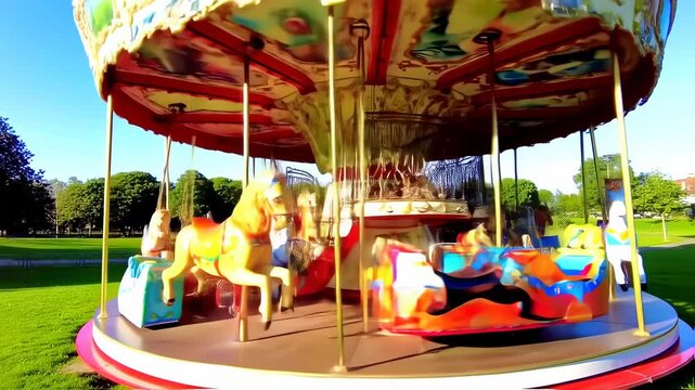 Colorful carousel in a park on a sunny day