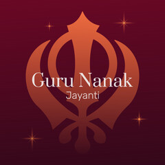Guru Nanak Jayanti poster template. Minimalist vector illustration in flat style. Khanda Sikh symbol. Sword described in Hindu legend