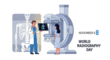 Doctor and patient with mammography machine and x ray display