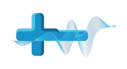Abstract blue plus sign with digital waveform distortion