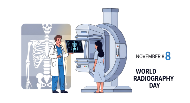 Doctor and patient with mammography machine and x ray display